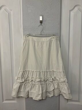 Vintage LOFT 100% Cotton Cream Tiered Corduroy Skirt Ruffled Size 4
